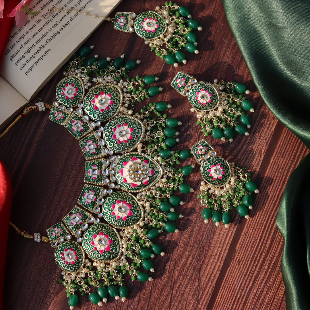 Simar Meenakari Choker - Dark Green