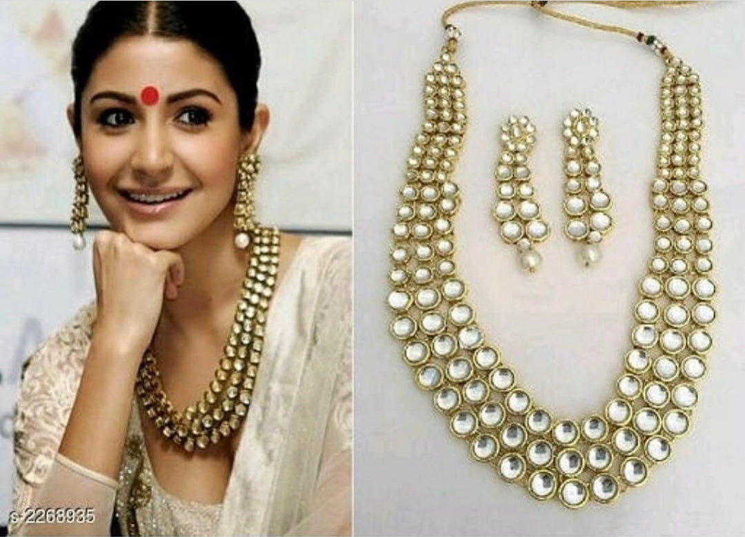 Anushka Sharma Inspired Long Kundan Necklace - Golden